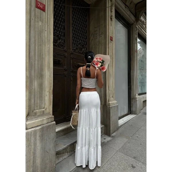 Bağacıklı Uzun Etek  Beyaz
