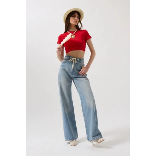 Bağcık Detay Yüksek Bel Jean