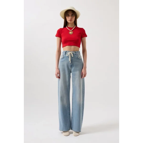 Bağcık Detay Yüksek Bel Jean