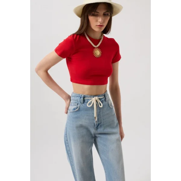 Bağcık Detay Yüksek Bel Jean