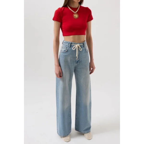 Bağcık Detay Yüksek Bel Jean