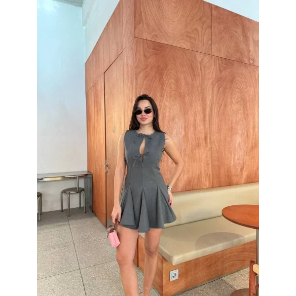 Bağcık detaylı Kolsuz Mini Elbise - Antrasit