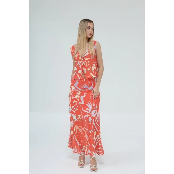 Bağcıklı Bluzlu Etek Takım  Kırmızı