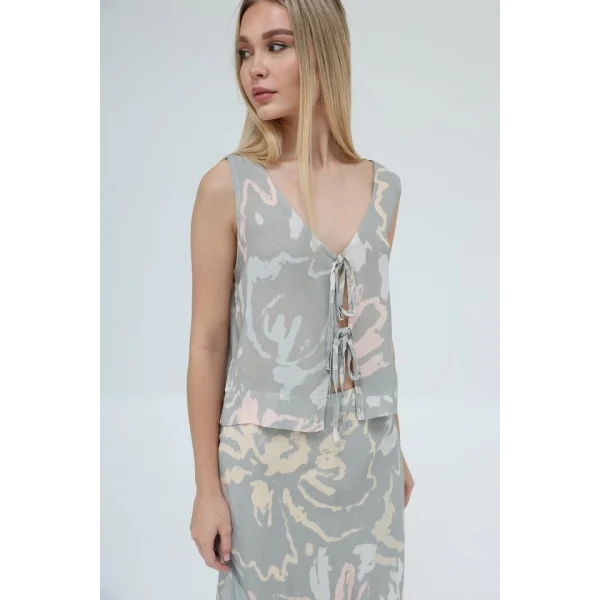 Bağcıklı Bluzlu Etek Takım  Vizon