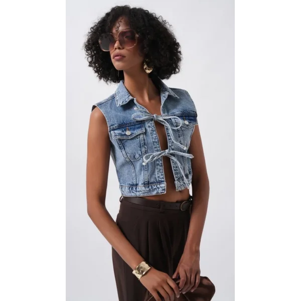 Bağlama Detay Denim Yelek