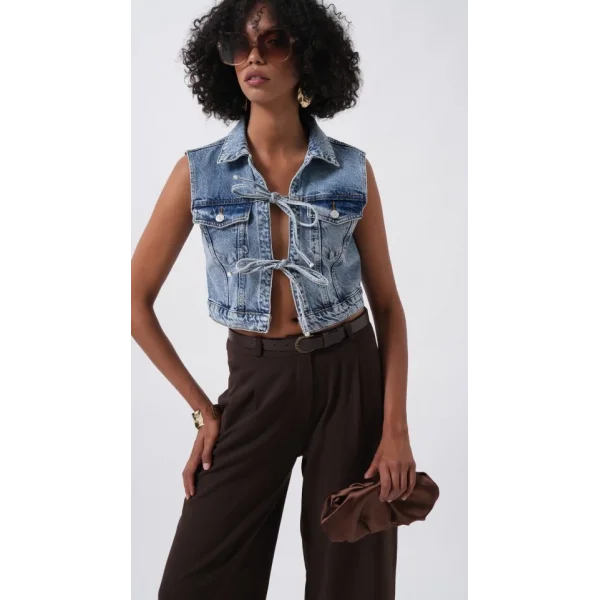 Bağlama Detay Denim Yelek