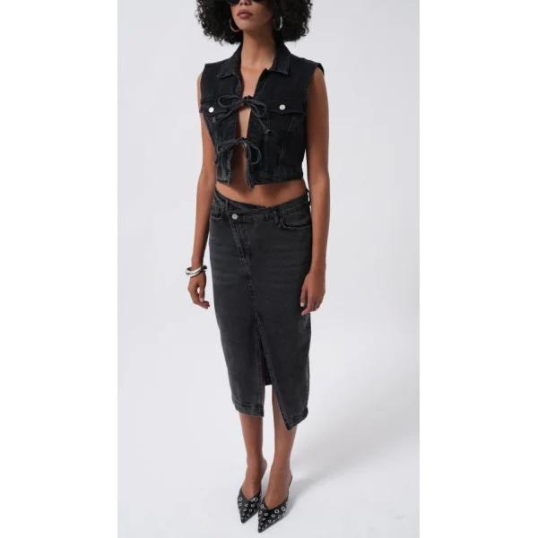 Bağlama Detay Denim Yelek