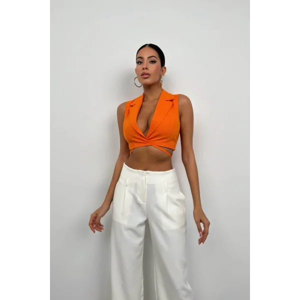 Bağlama Detay Keten Yelek