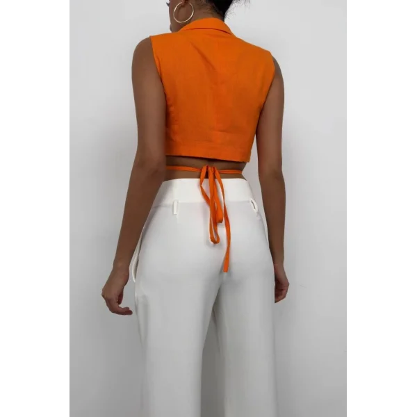 Bağlama Detay Keten Yelek