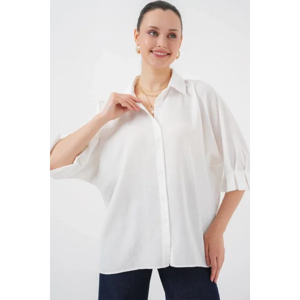 Bağlama Detaylı Ayrobin Gömlek 20290 - Beyaz