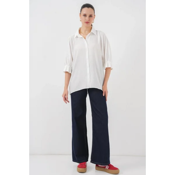 Bağlama Detaylı Ayrobin Gömlek 20290 - Beyaz