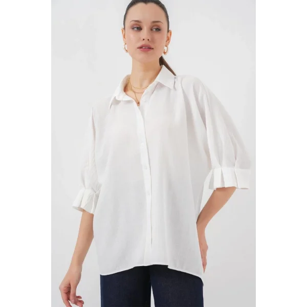 Bağlama Detaylı Ayrobin Gömlek 20290 - Beyaz