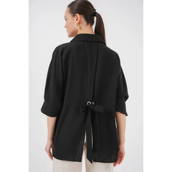 Bağlama Detaylı Ayrobin Gömlek 20290 - Siyah