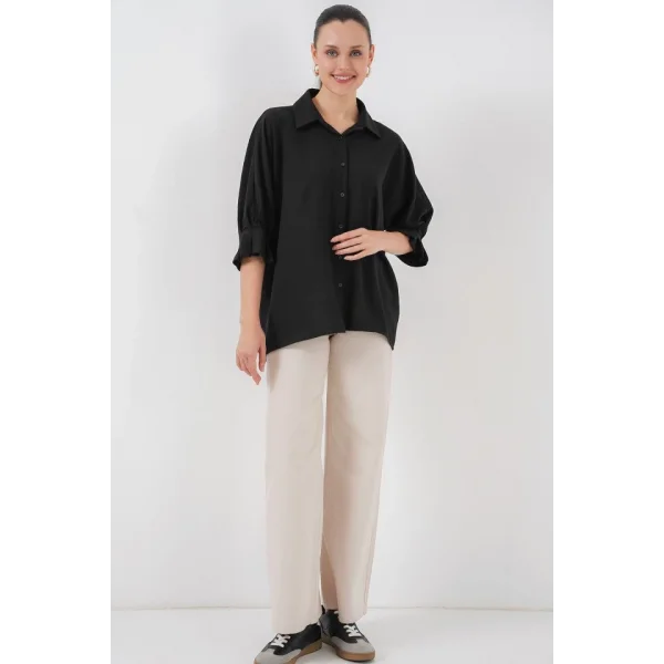 Bağlama Detaylı Ayrobin Gömlek 20290 - Siyah