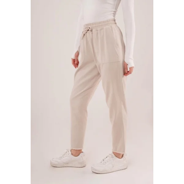 Bağlama Detaylı Cepli Krem Pantolon