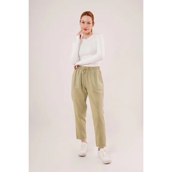 Bağlama Detaylı Cepli Yeşil Pantolon