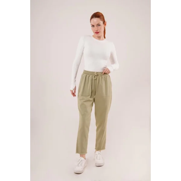 Bağlama Detaylı Cepli Yeşil Pantolon