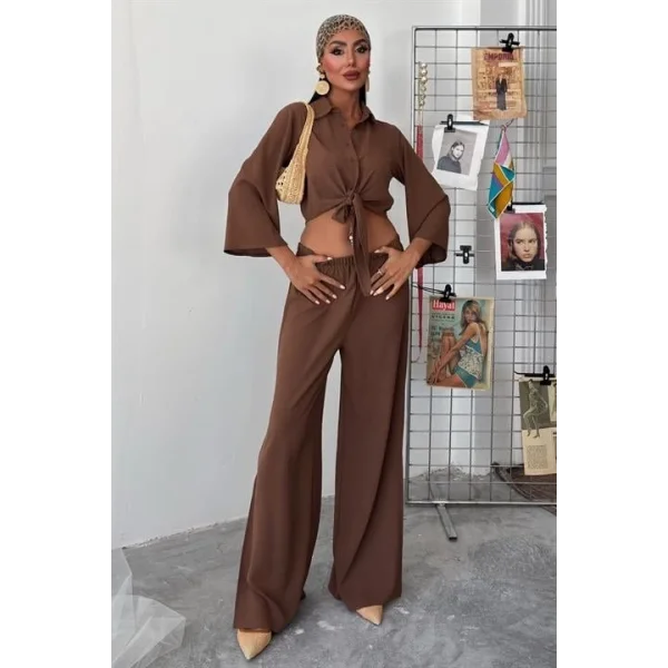 Bağlamalı Gömlek Ve Yırtmaç Pantolonlu Ayrobin Takım 10179