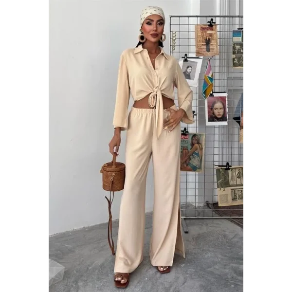 Bağlamalı Gömlek Ve Yırtmaç Pantolonlu Ayrobin Takım 10179