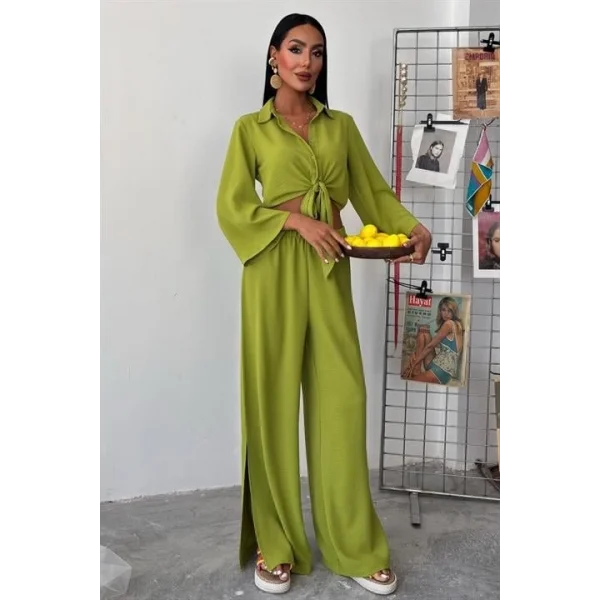 Bağlamalı Gömlek Ve Yırtmaç Pantolonlu Ayrobin Takım 10179