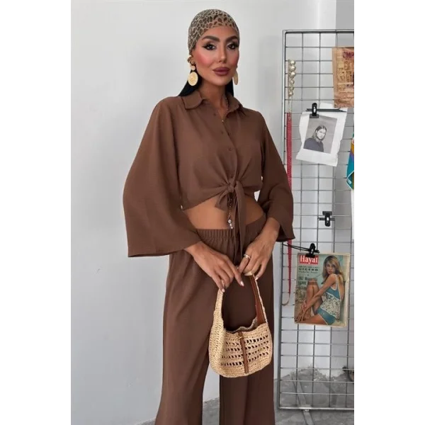 Bağlamalı Gömlek Ve Yırtmaç Pantolonlu Ayrobin Takım 10179