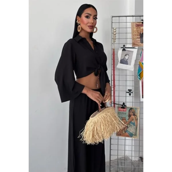 Bağlamalı Gömlek Ve Yırtmaç Pantolonlu Ayrobin Takım 10179