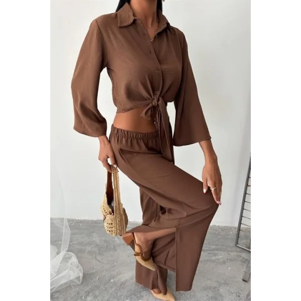 Bağlamalı Gömlek Ve Yırtmaç Pantolonlu Ayrobin Takım 10179