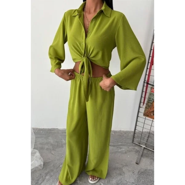 Bağlamalı Gömlek Ve Yırtmaç Pantolonlu Ayrobin Takım 10179