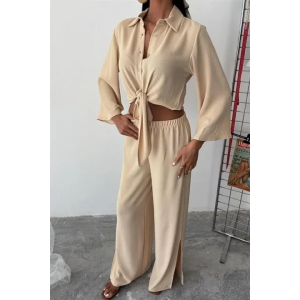 Bağlamalı Gömlek Ve Yırtmaç Pantolonlu Ayrobin Takım 10179