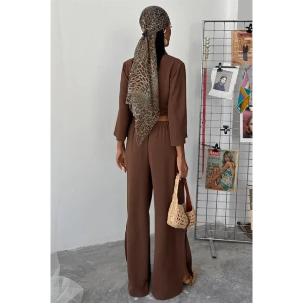 Bağlamalı Gömlek Ve Yırtmaç Pantolonlu Ayrobin Takım 10179