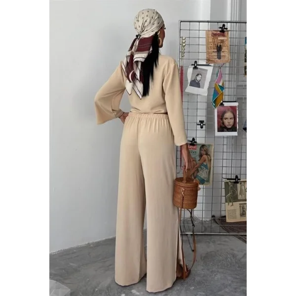 Bağlamalı Gömlek Ve Yırtmaç Pantolonlu Ayrobin Takım 10179