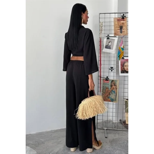 Bağlamalı Gömlek Ve Yırtmaç Pantolonlu Ayrobin Takım 10179