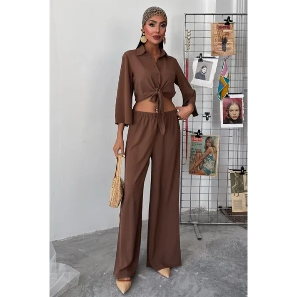 Bağlamalı Gömlek Ve Yırtmaç Pantolonlu Ayrobin Takım 10179