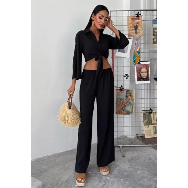 Bağlamalı Gömlek Ve Yırtmaç Pantolonlu Ayrobin Takım 10179