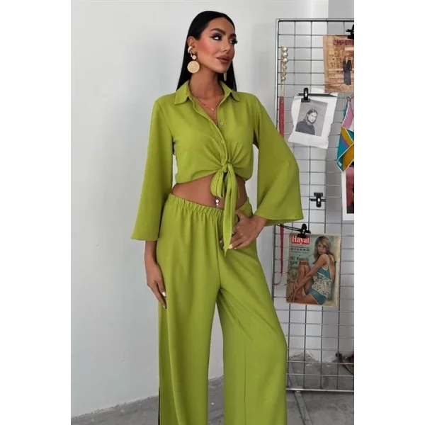 Bağlamalı Gömlek Ve Yırtmaç Pantolonlu Ayrobin Takım 10179