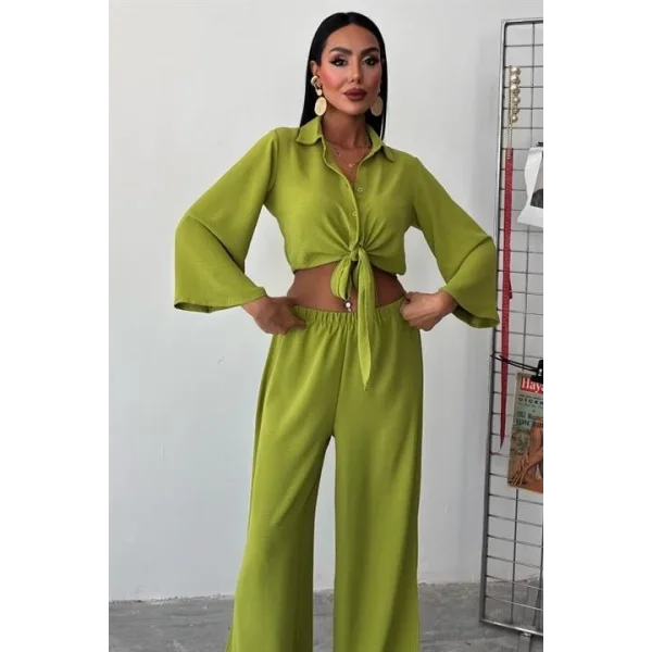 Bağlamalı Gömlek Ve Yırtmaç Pantolonlu Ayrobin Takım 10179