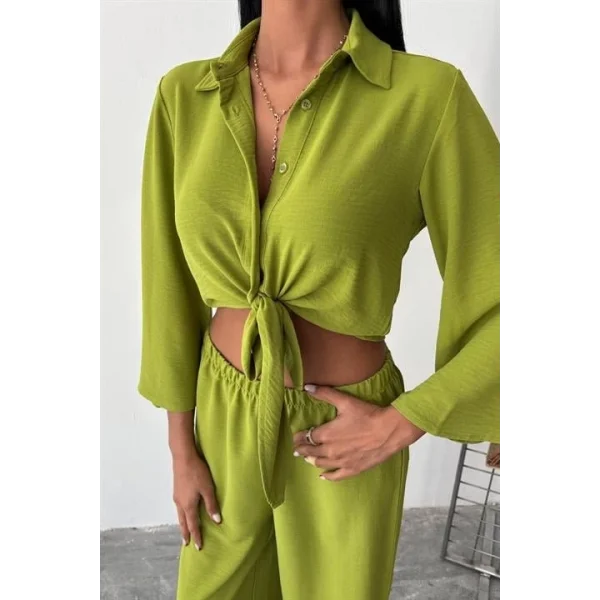 Bağlamalı Gömlek Ve Yırtmaç Pantolonlu Ayrobin Takım 10179