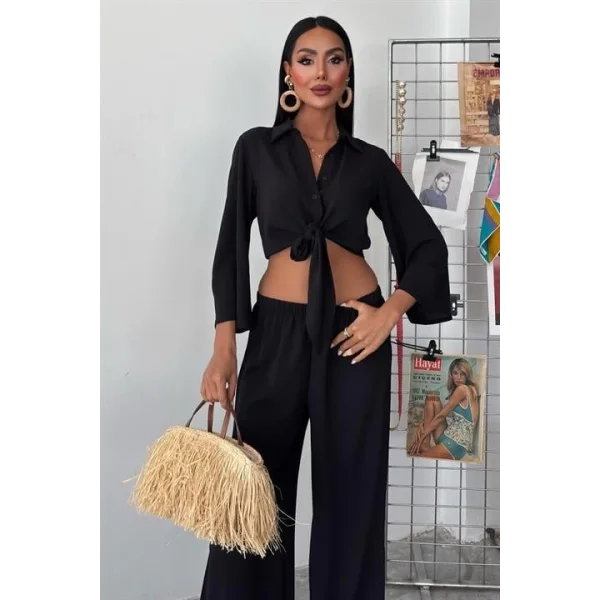 Bağlamalı Gömlek Ve Yırtmaç Pantolonlu Ayrobin Takım 10179