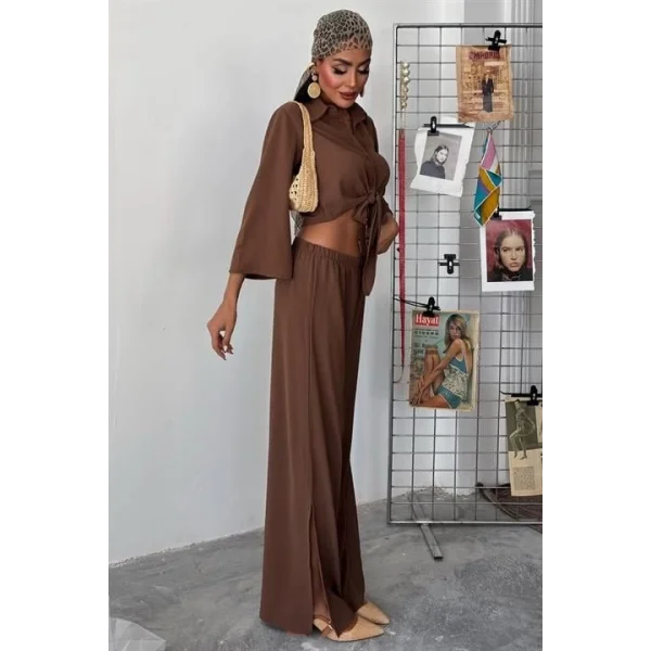 Bağlamalı Gömlek Ve Yırtmaç Pantolonlu Ayrobin Takım 10179