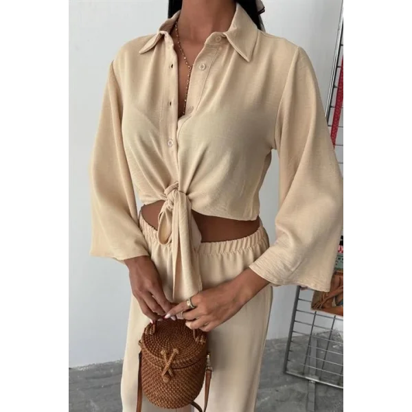 Bağlamalı Gömlek Ve Yırtmaç Pantolonlu Ayrobin Takım 10179