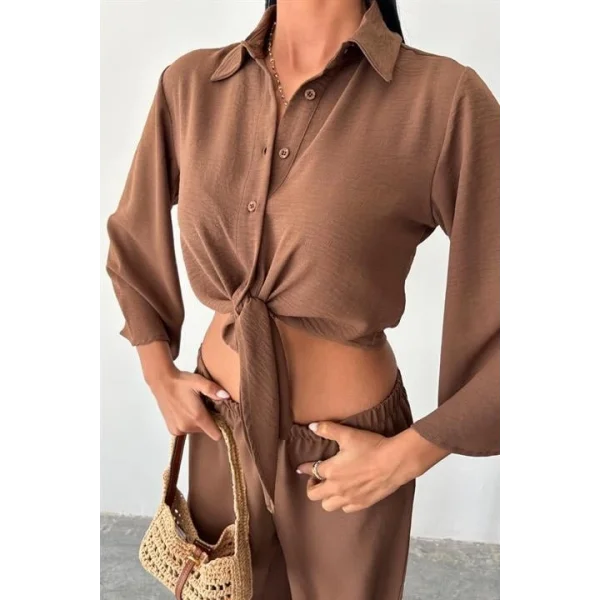 Bağlamalı Gömlek Ve Yırtmaç Pantolonlu Ayrobin Takım 10179