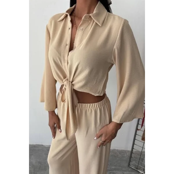 Bağlamalı Gömlek Ve Yırtmaç Pantolonlu Ayrobin Takım 10179