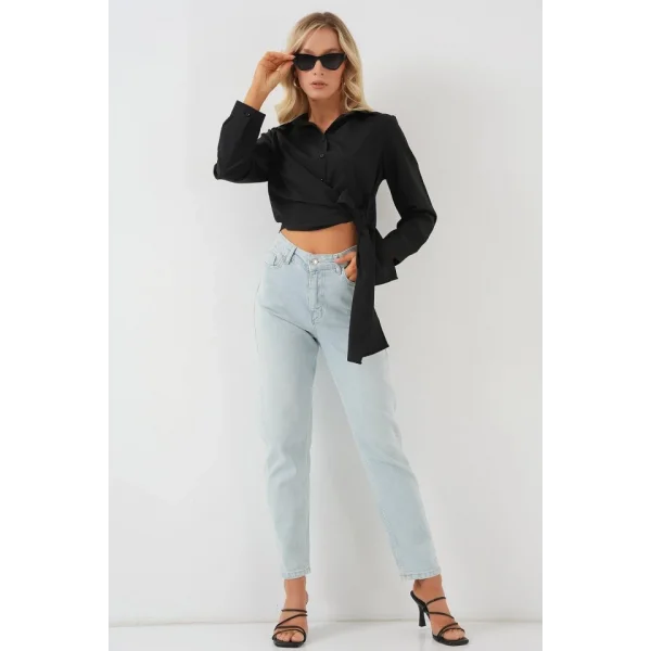 Bağlamalı Uzun Kol Gömlek 20325 - Siyah