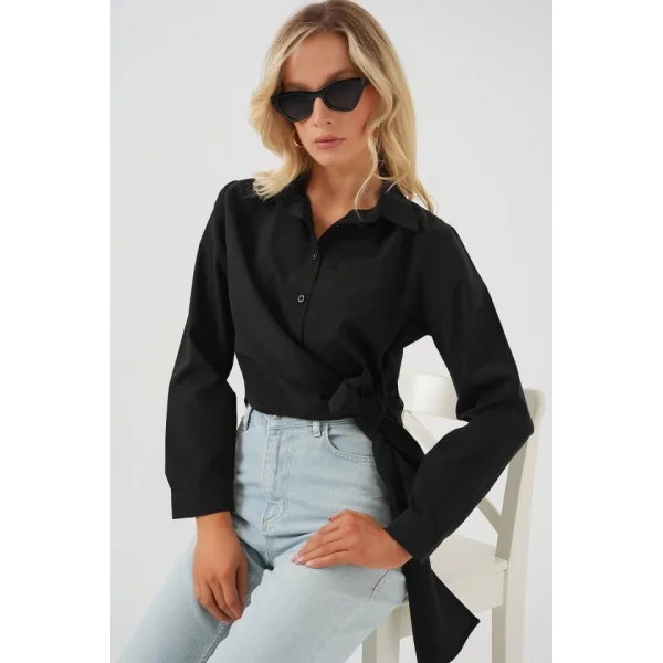 Bağlamalı Uzun Kol Gömlek 20325 - Siyah