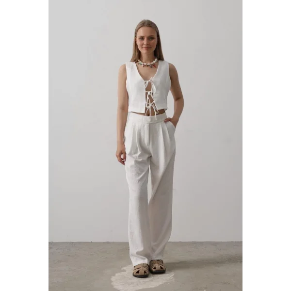 Bağlamalı Yelek - Beyaz