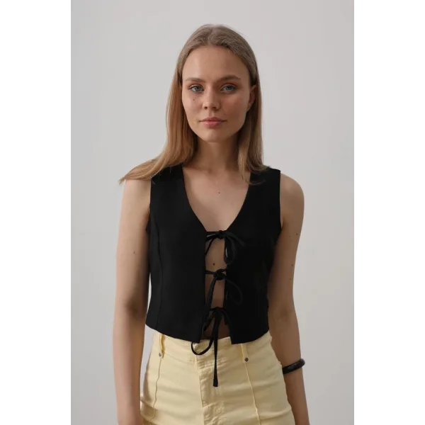 Bağlamalı Yelek - Siyah
