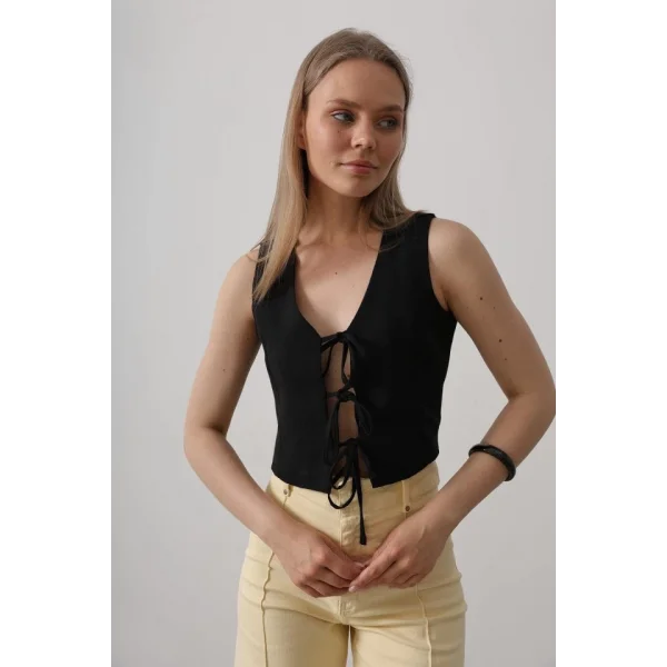 Bağlamalı Yelek - Siyah