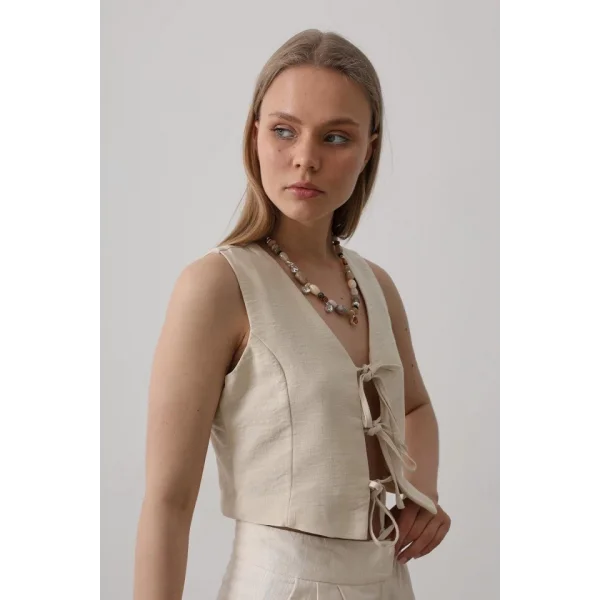 Bağlamalı Yelek - Taş