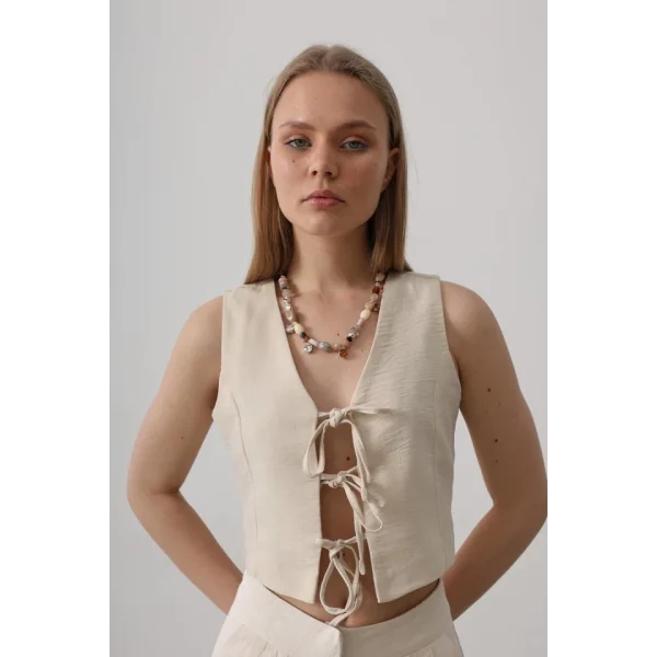 Bağlamalı Yelek - Taş