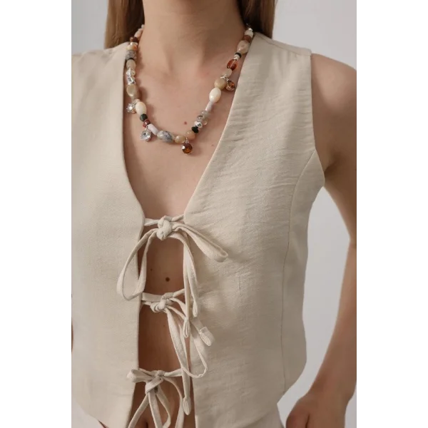 Bağlamalı Yelek - Taş